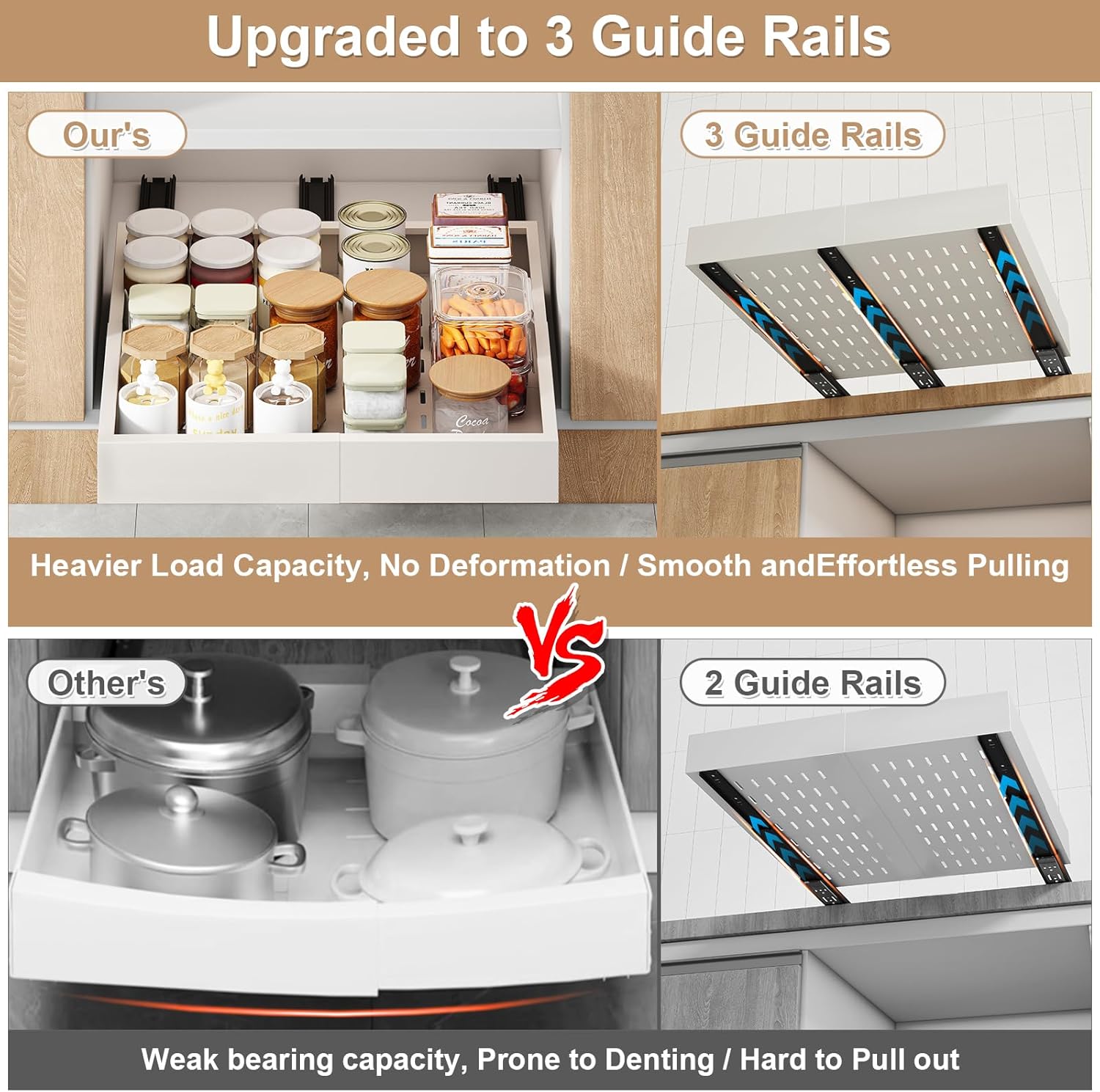 2-Pack Expandable Pull-Out Cabinet Organizer with 3-Rail Sliding Shelf for Kitchen Cabinets & Pantry Storage | DISHLINES
