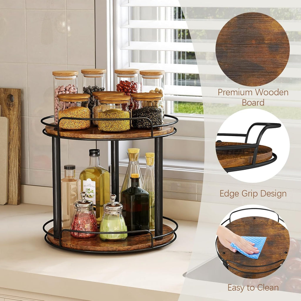 2-Tier Lazy Susan Spice Rack Organizer for Kitchen Countertop, Pantry & Cabinet Storage | DISHLINES