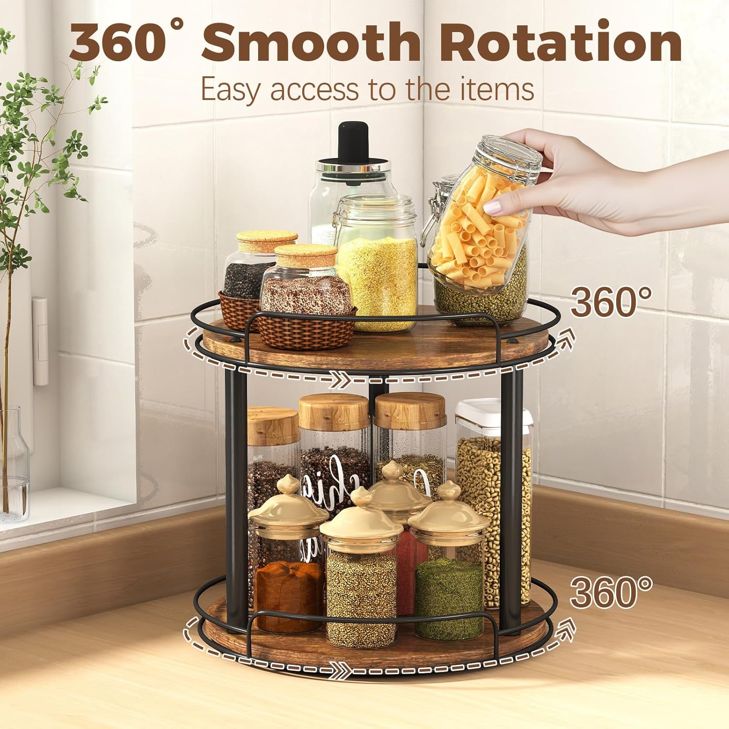 2-Tier Lazy Susan Spice Rack Organizer for Kitchen Countertop, Pantry & Cabinet Storage | DISHLINES