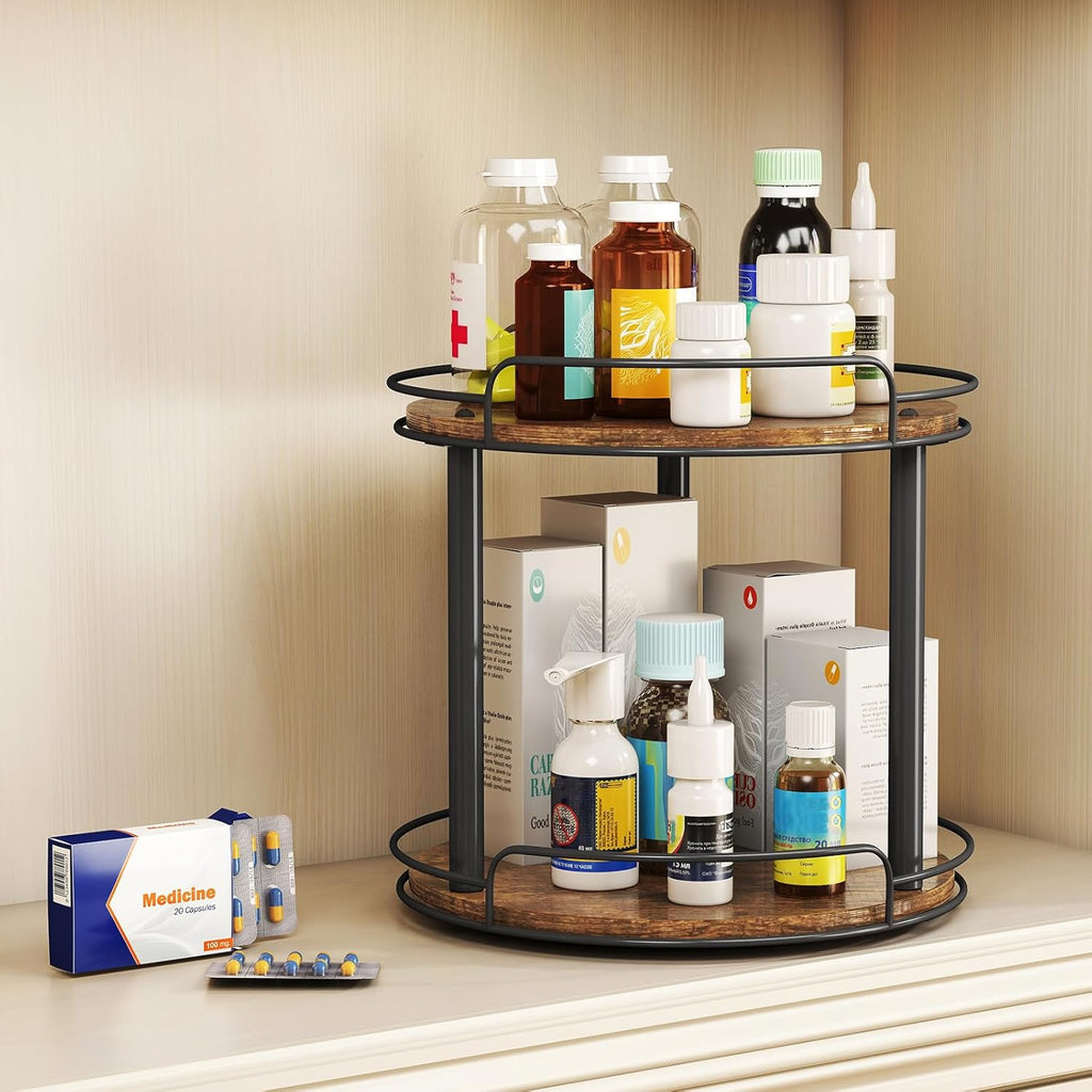 2-Tier Lazy Susan Spice Rack Organizer for Kitchen Countertop, Pantry & Cabinet Storage | DISHLINES