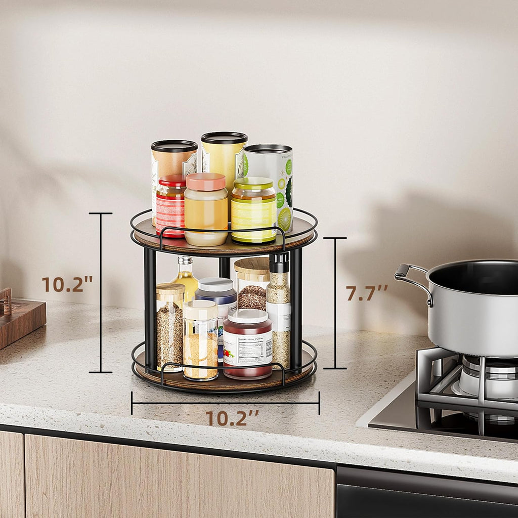 2-Tier Lazy Susan Spice Rack Organizer for Kitchen Countertop, Pantry & Cabinet Storage | DISHLINES