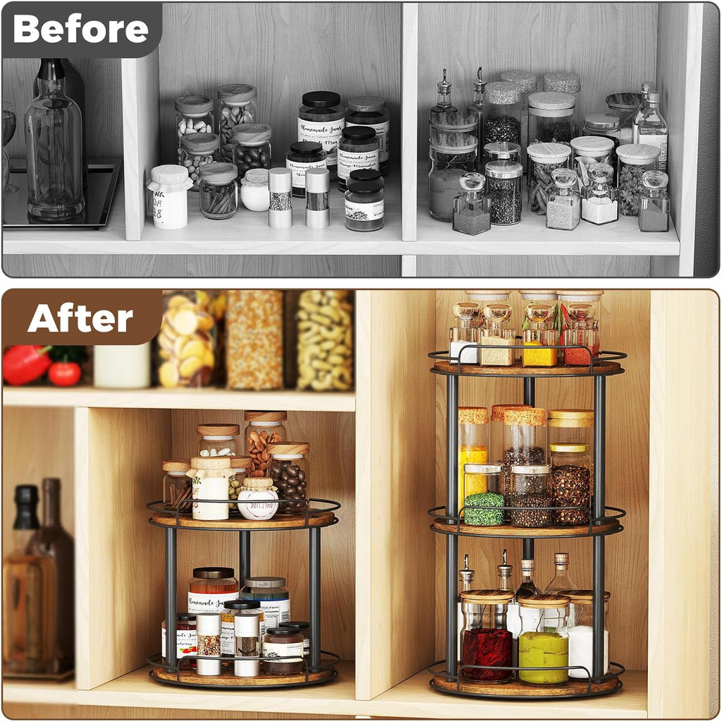 2-Tier Lazy Susan Spice Rack Organizer for Kitchen Countertop, Pantry & Cabinet Storage | DISHLINES