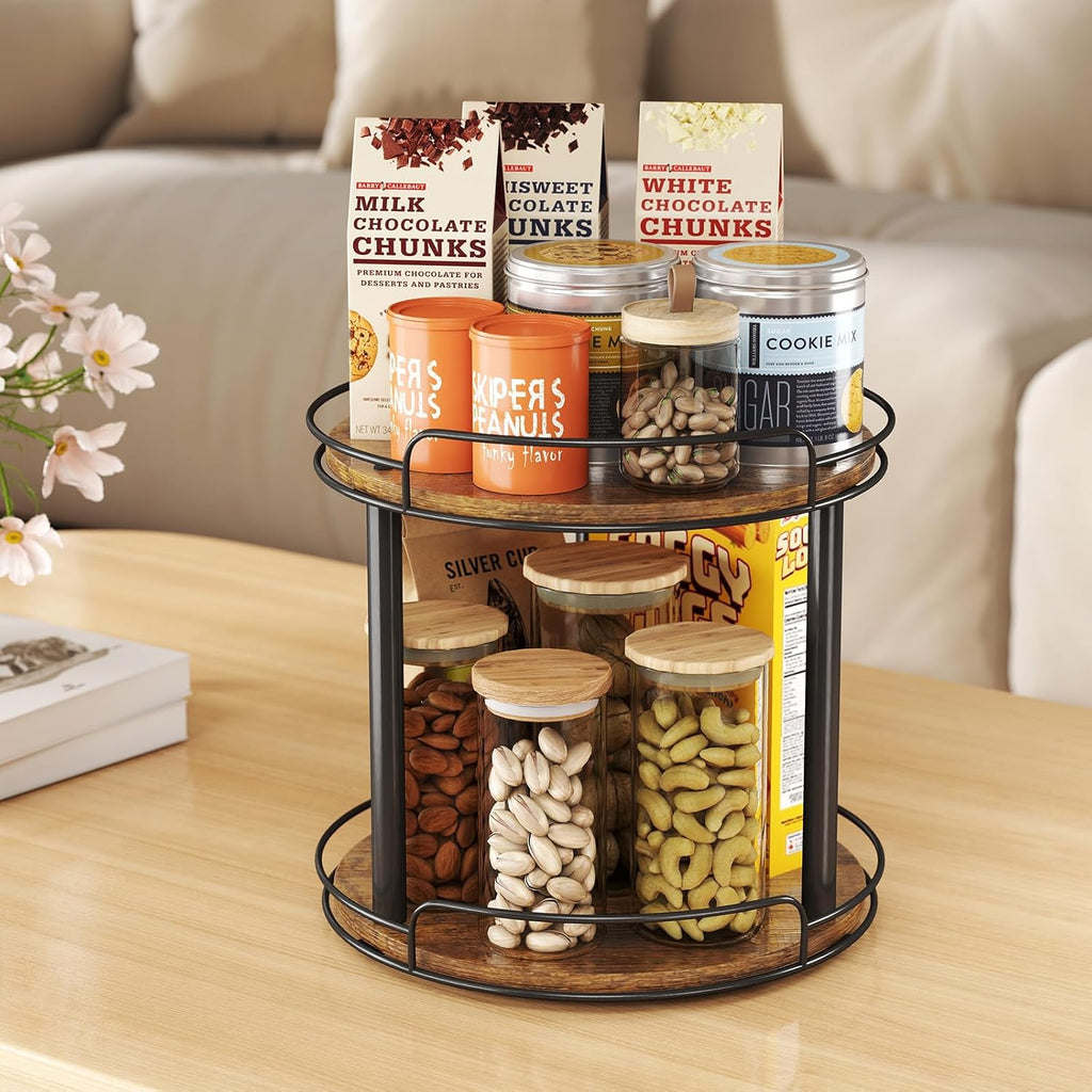 2-Tier Lazy Susan Spice Rack Organizer for Kitchen Countertop, Pantry & Cabinet Storage | DISHLINES