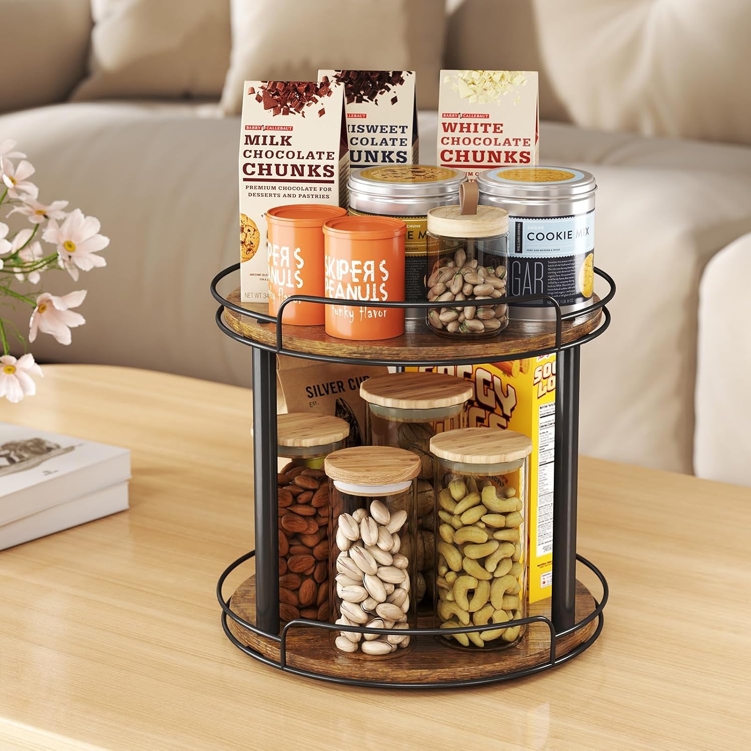 2-Tier Lazy Susan Spice Rack Organizer for Kitchen Countertop, Pantry & Cabinet Storage | DISHLINES