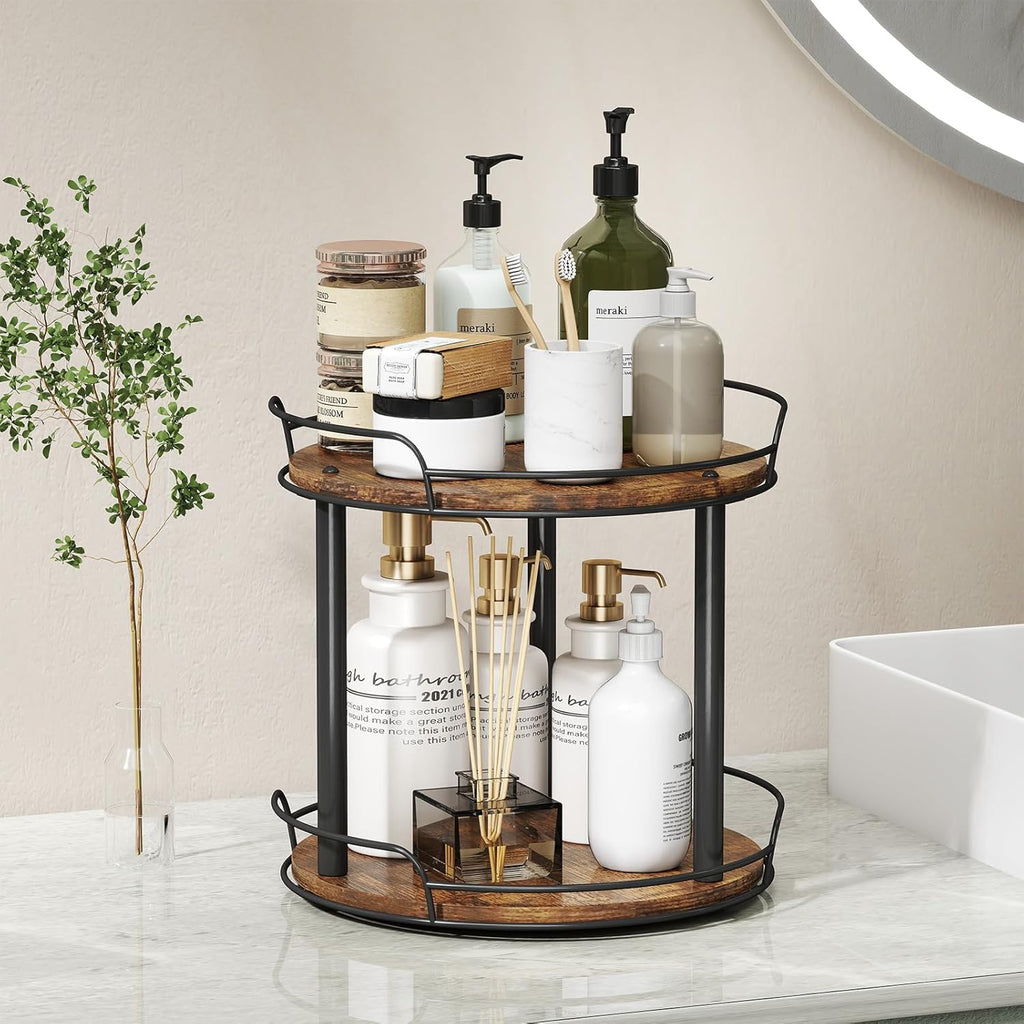 2-Tier Lazy Susan Spice Rack Organizer for Kitchen Countertop, Pantry & Cabinet Storage | DISHLINES