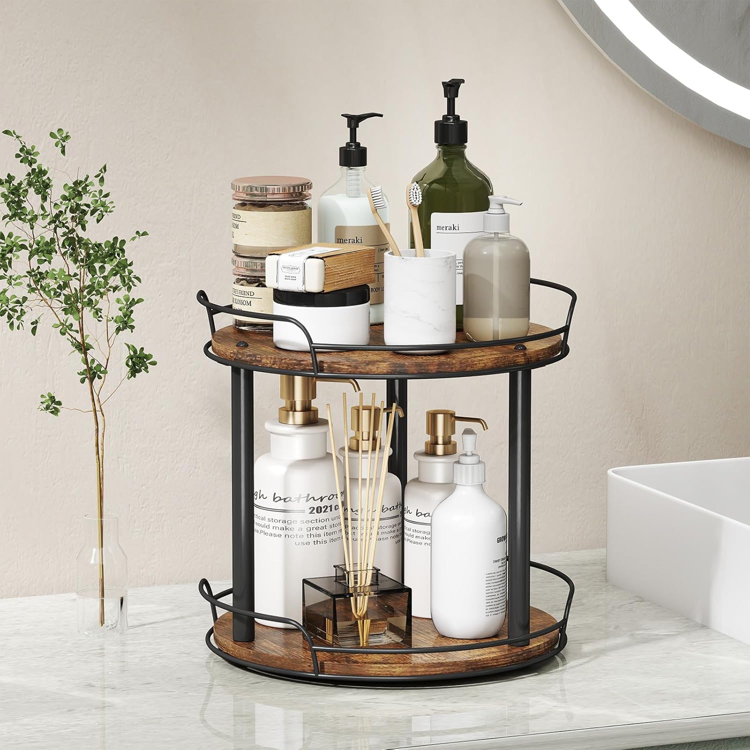 2-Tier Lazy Susan Spice Rack Organizer for Kitchen Countertop, Pantry & Cabinet Storage | DISHLINES