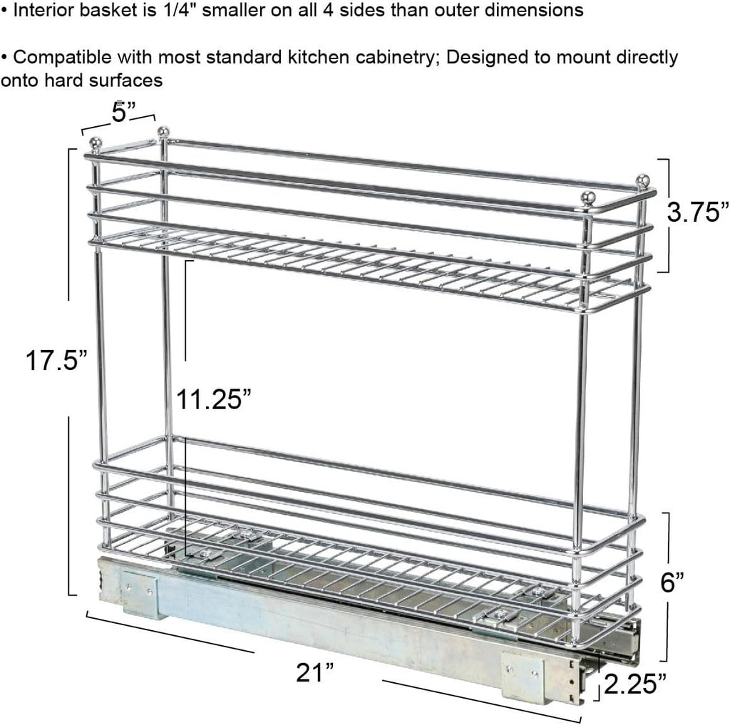 2-Tier Pull-Out Cabinet Organizer Rack Chrome Sliding Storage Shelf for Kitchen Cabinets & Pantry | DISHLINES