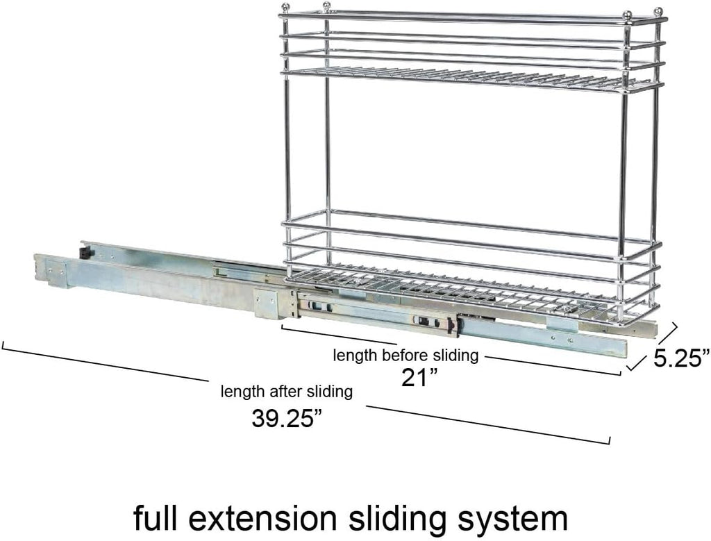 2-Tier Pull-Out Cabinet Organizer Rack Chrome Sliding Storage Shelf for Kitchen Cabinets & Pantry | DISHLINES
