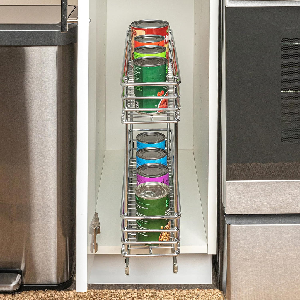 2-Tier Pull-Out Cabinet Organizer Rack Chrome Sliding Storage Shelf for Kitchen Cabinets & Pantry | DISHLINES