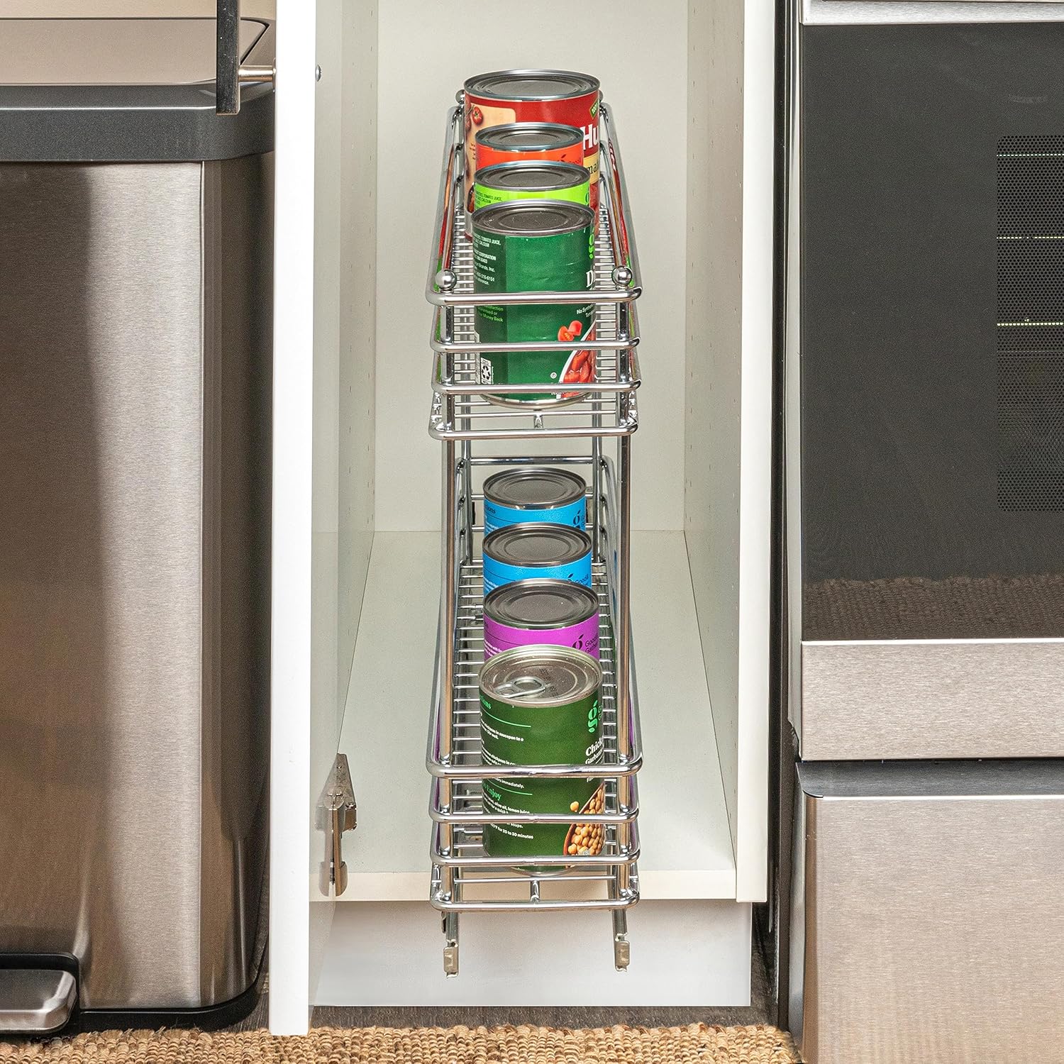 2-Tier Pull-Out Cabinet Organizer Rack Chrome Sliding Storage Shelf for Kitchen Cabinets & Pantry | DISHLINES