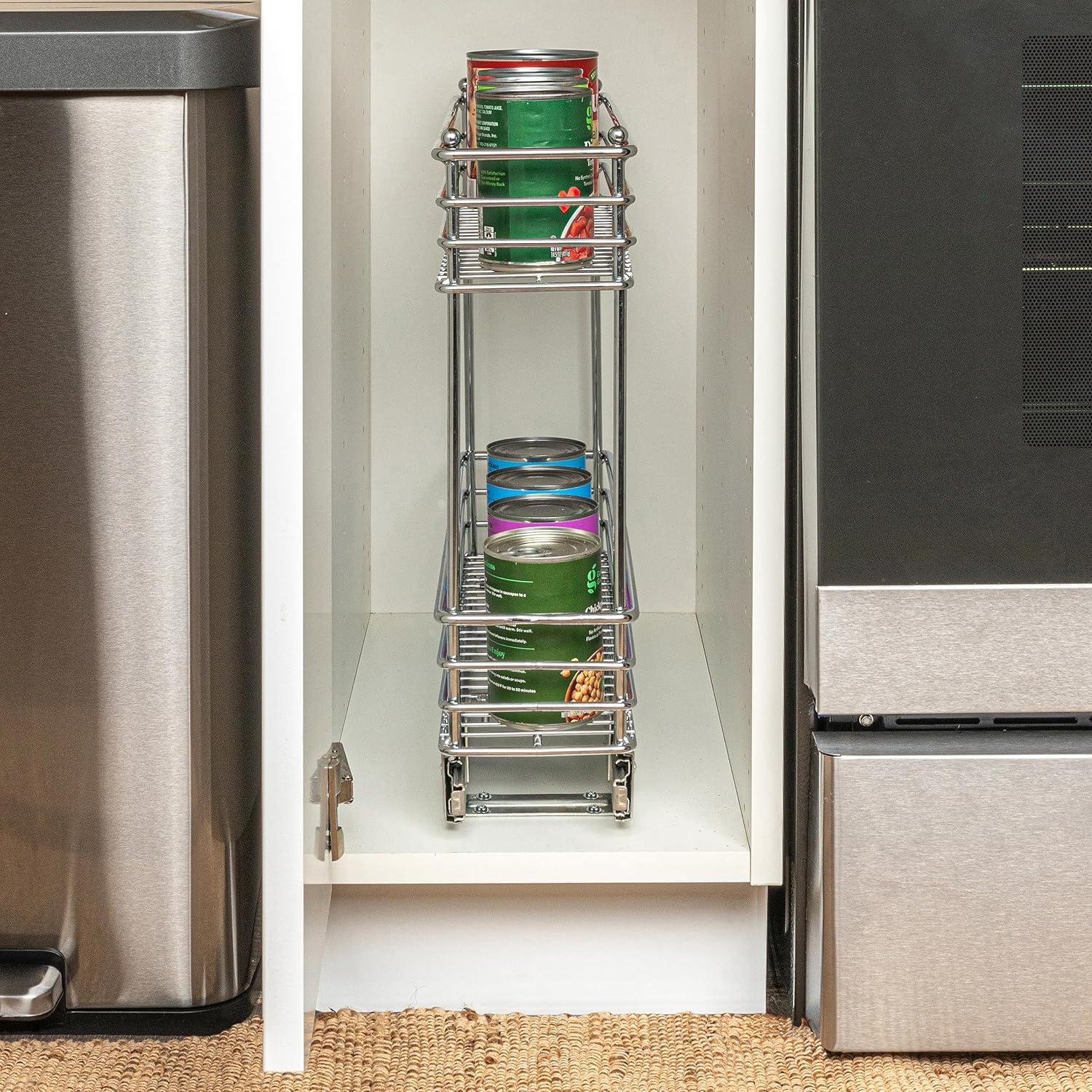 2-Tier Pull-Out Cabinet Organizer Rack Chrome Sliding Storage Shelf for Kitchen Cabinets & Pantry | DISHLINES