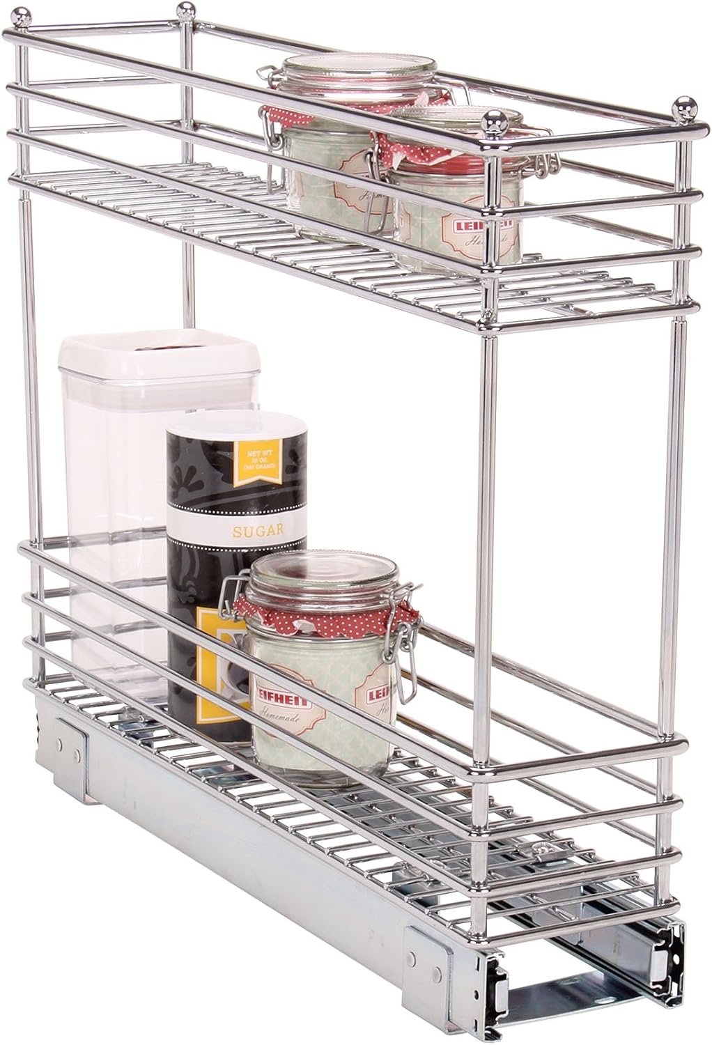 2-Tier Pull-Out Cabinet Organizer Rack Chrome Sliding Storage Shelf for Kitchen Cabinets & Pantry | DISHLINES