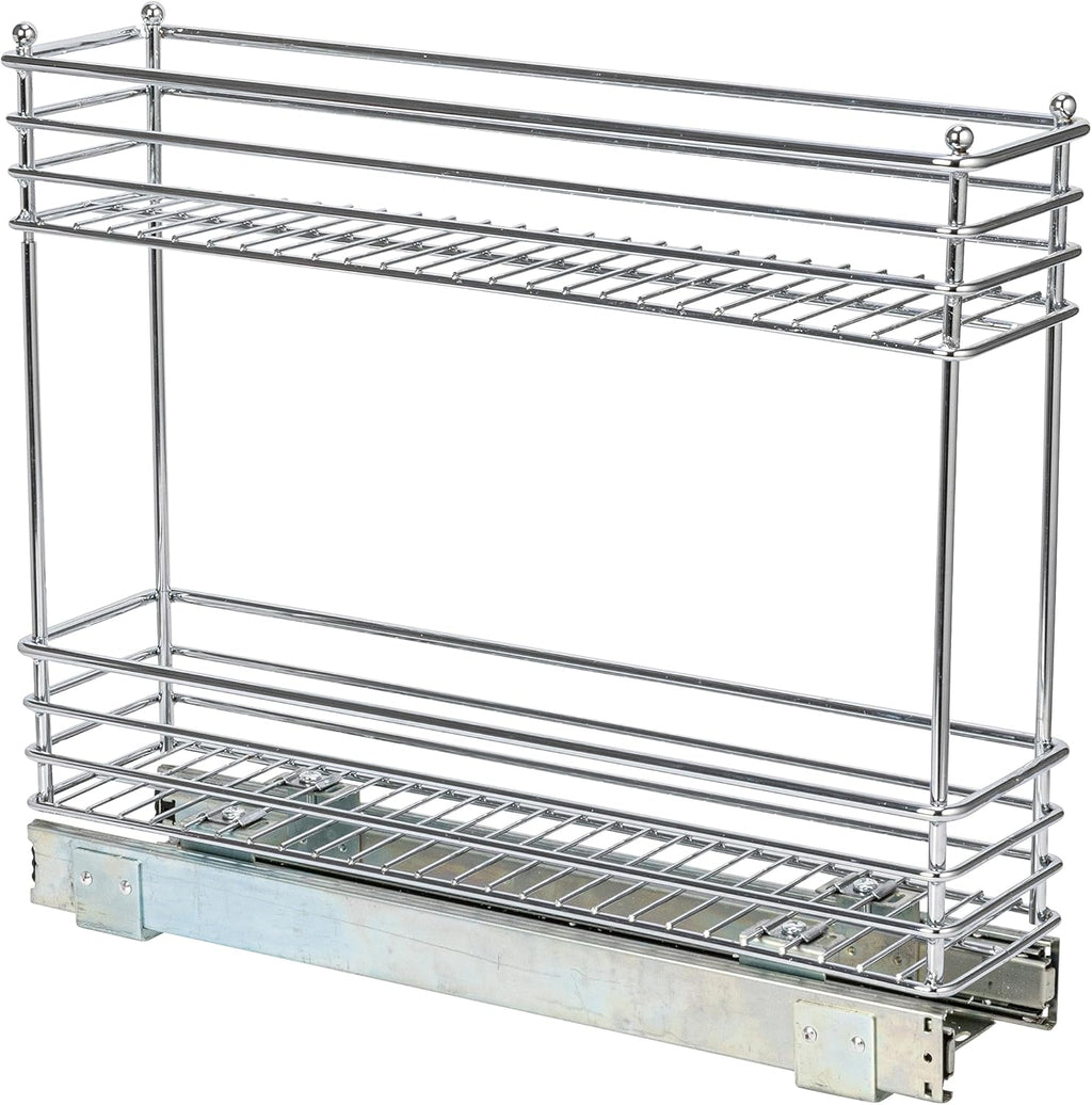 2-Tier Pull-Out Cabinet Organizer Rack Chrome Sliding Storage Shelf for Kitchen Cabinets & Pantry | DISHLINES