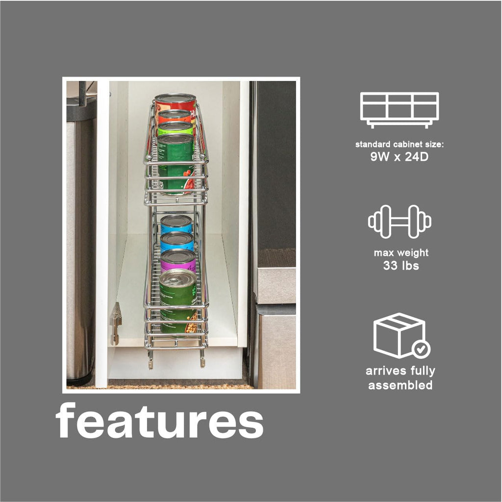 2-Tier Pull-Out Cabinet Organizer Rack Chrome Sliding Storage Shelf for Kitchen Cabinets & Pantry | DISHLINES