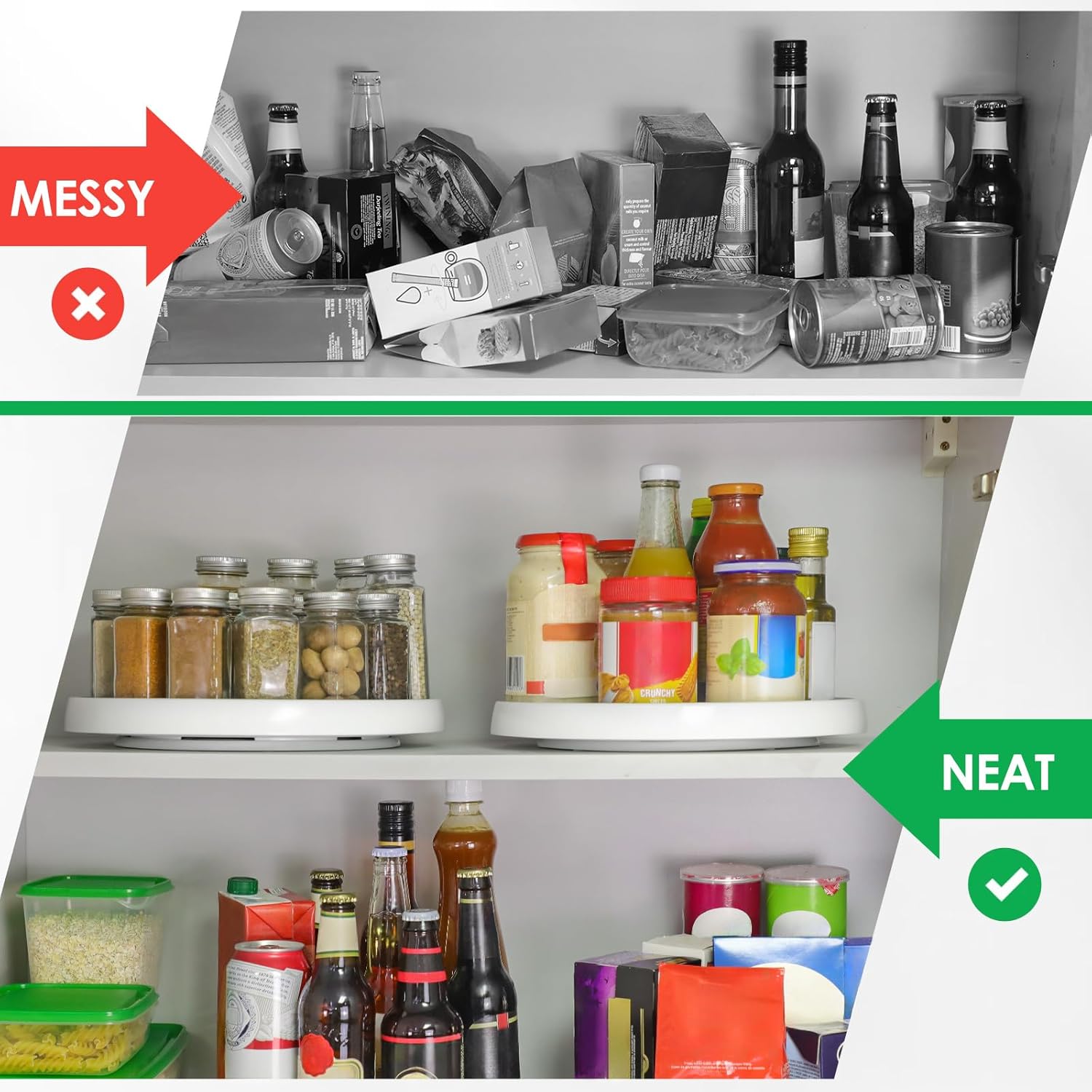 Rotating Organizer Tray 3-Pack for Kitchen Cabinets, Pantry, Refrigerator & Countertop Storage | DISHLINES