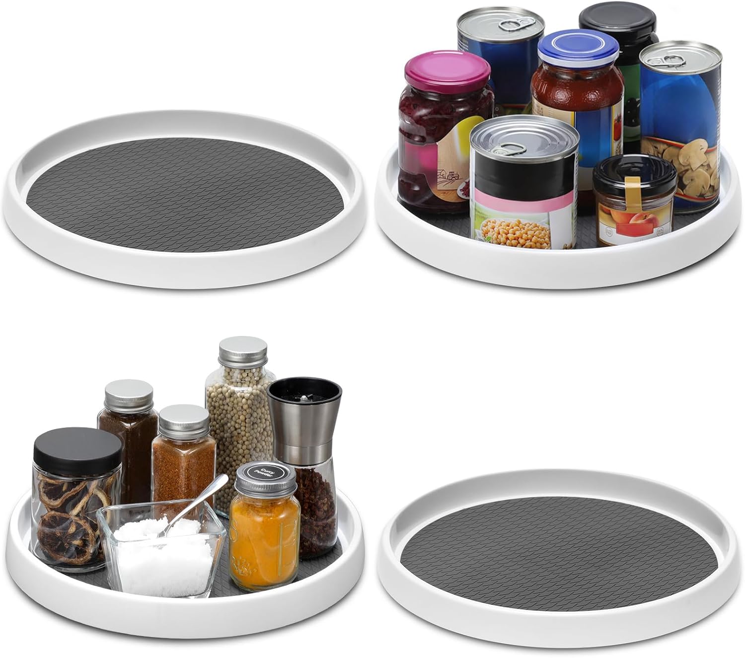 Rotating Organizer Tray 3-Pack for Kitchen Cabinets, Pantry, Refrigerator & Countertop Storage | DISHLINES